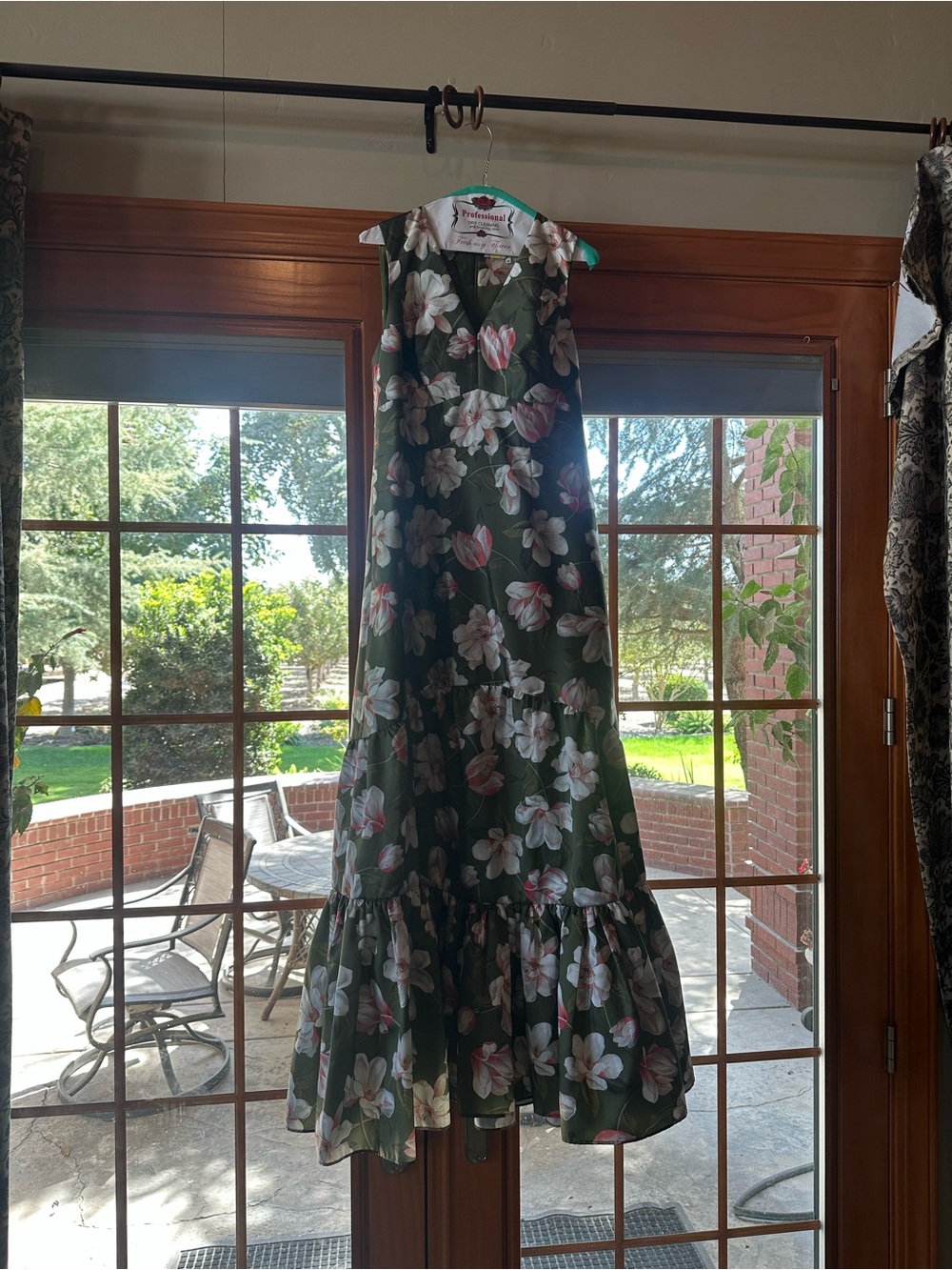 Sachin + Babi RORI GREEN FLORAL MIKADO V NECK EMPIRE WAIST GOWN